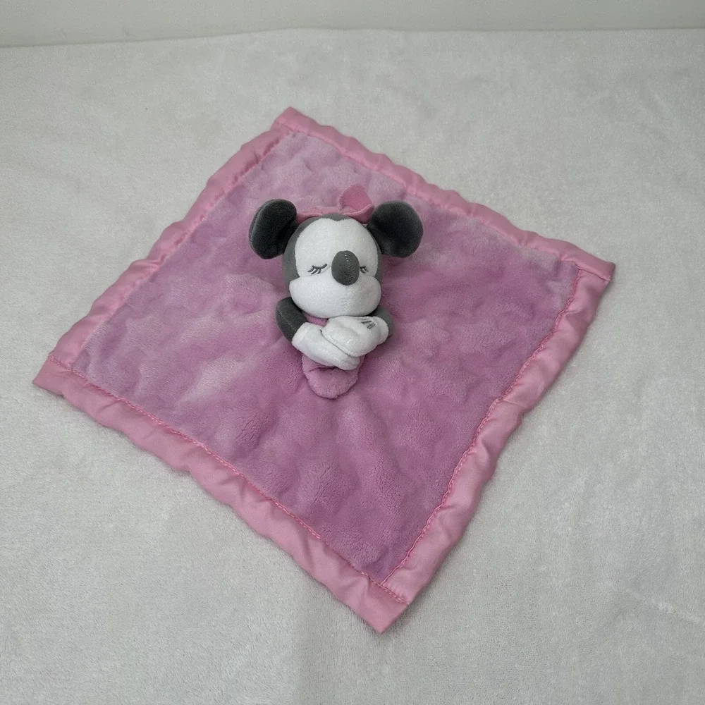 Disney Baby Pink Sleeping Minnie Mouse Blanket Embossed Star Satin Lovey 12